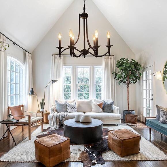 Black Farmhouse Chandelier Iron Chandeliers for Dining Room Light Fixture 6-Ligh - Picture 3 of 8